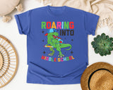 Roaring Into Middle School Dinosaur in Flo Blue Comfort Colors 1717 tee