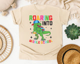 Roaring Into Middle School Dinosaur in Ivory Comfort Colors 1717 tee