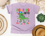 Roaring Into Middle School Dinosaur in Orchid Comfort Colors 1717 tee