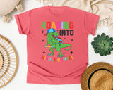 Roaring Into Middle School Dinosaur in Watermelon Comfort Colors 1717 tee