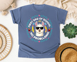 First Day Of School No Probllama Bright in Blue Jean Comfort Colors 1717 tee