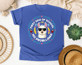 First Day Of School No Probllama Bright in Flo Blue Comfort Colors 1717 tee