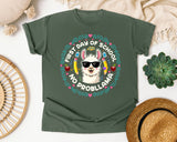 First Day Of School No Probllama Bright in Moss Comfort Colors 1717 tee