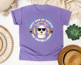 First Day Of School No Probllama Bright in Violet Comfort Colors 1717 tee