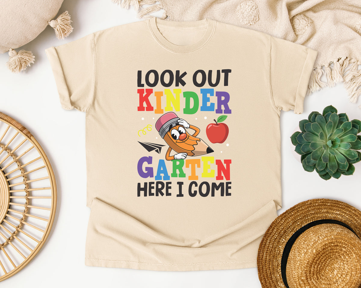 Look Out Kindergarten Here I Come Pencil Bright in Ivory Comfort Colors 1717 tee
