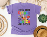 Look Out Kindergarten Here I Come Pencil Bright in Violet Comfort Colors 1717 tee