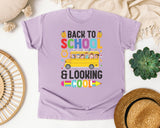 Back To School And Looking Cool Bus Bright in Orchid Comfort Colors 1717 tee