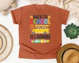 Back To School And Looking Cool Bus Bright in Yam Comfort Colors 1717 tee