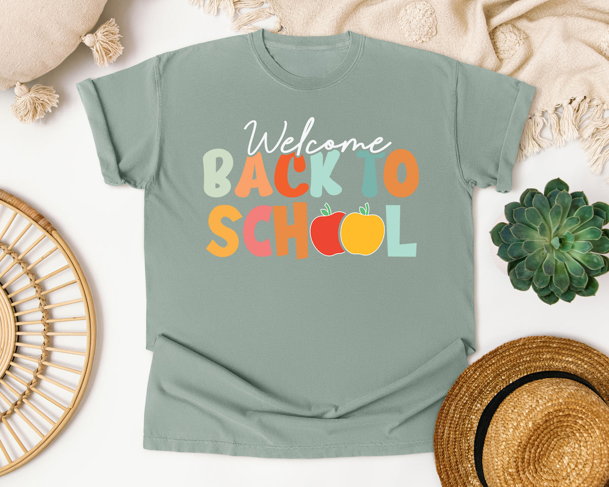 Welcome Back To School Retro Apple in Bay Comfort Colors 1717 tee