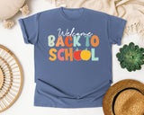 Welcome Back To School Retro Apple in Blue Jean Comfort Colors 1717 tee
