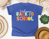 Welcome Back To School Retro Apple in Flo Blue Comfort Colors 1717 tee