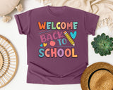 Welcome Back To School Pencil Hearts in Berry Comfort Colors 1717 tee