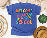 Welcome Back To School Pencil Hearts in Flo Blue Comfort Colors 1717 tee