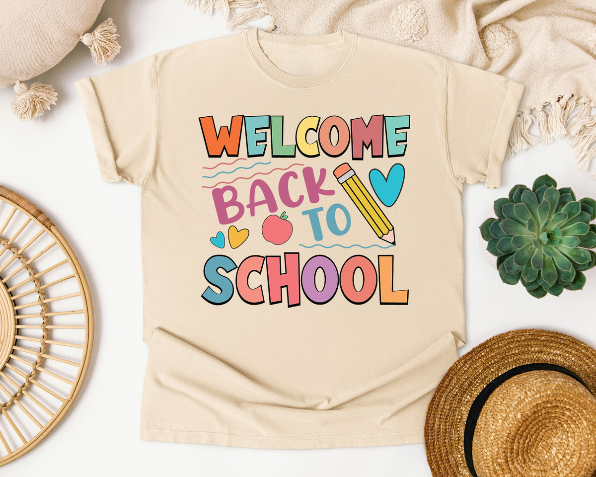 Welcome Back To School Pencil Hearts in Ivory Comfort Colors 1717 tee