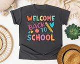 Welcome Back To School Pencil Hearts in Pepper Comfort Colors 1717 tee