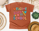Welcome Back To School Pencil Hearts in Yam Comfort Colors 1717 tee