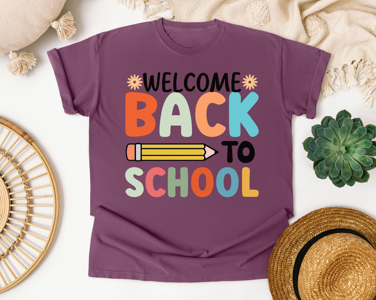 Welcome Back To School Pencil Sun in Berry Comfort Colors 1717 tee