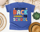 Welcome Back To School Pencil Sun in Flo Blue Comfort Colors 1717 tee