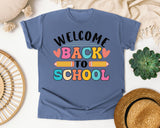 Welcome Back To School Pencils Hearts in Blue Jean Comfort Colors 1717 tee