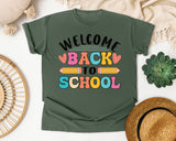 Welcome Back To School Pencils Hearts in Moss Comfort Colors 1717 tee