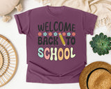 Welcome Back To School Flowers Pencil in Berry Comfort Colors 1717 tee