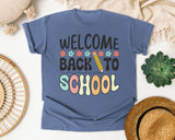 Welcome Back To School Flowers Pencil in Blue Jean Comfort Colors 1717 tee
