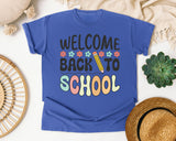 Welcome Back To School Flowers Pencil in Flo Blue Comfort Colors 1717 tee