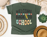 Welcome Back To School Flowers Pencil in Moss Comfort Colors 1717 tee