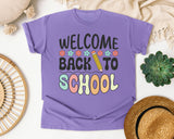 Welcome Back To School Flowers Pencil in Violet Comfort Colors 1717 tee
