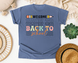 Welcome Back To School Stacked Retro in Blue Jean Comfort Colors 1717 tee