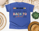 Welcome Back To School Stacked Retro in Flo Blue Comfort Colors 1717 tee