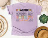 Welcome Back To School Stacked Retro in Orchid Comfort Colors 1717 tee