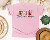 Teacher Teach Love Inspire Watercolor in Blossom Comfort Colors 1717 tee