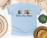 Teacher Teach Love Inspire Watercolor in Chambray Comfort Colors 1717 tee