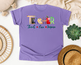 Teacher Teach Love Inspire Watercolor in Violet Comfort Colors 1717 tee