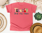 Teacher Teach Love Inspire Watercolor in Watermelon Comfort Colors 1717 tee