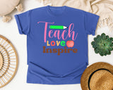 Teach Love Inspire Retro in Flo Blue Comfort Colors 1717 tee