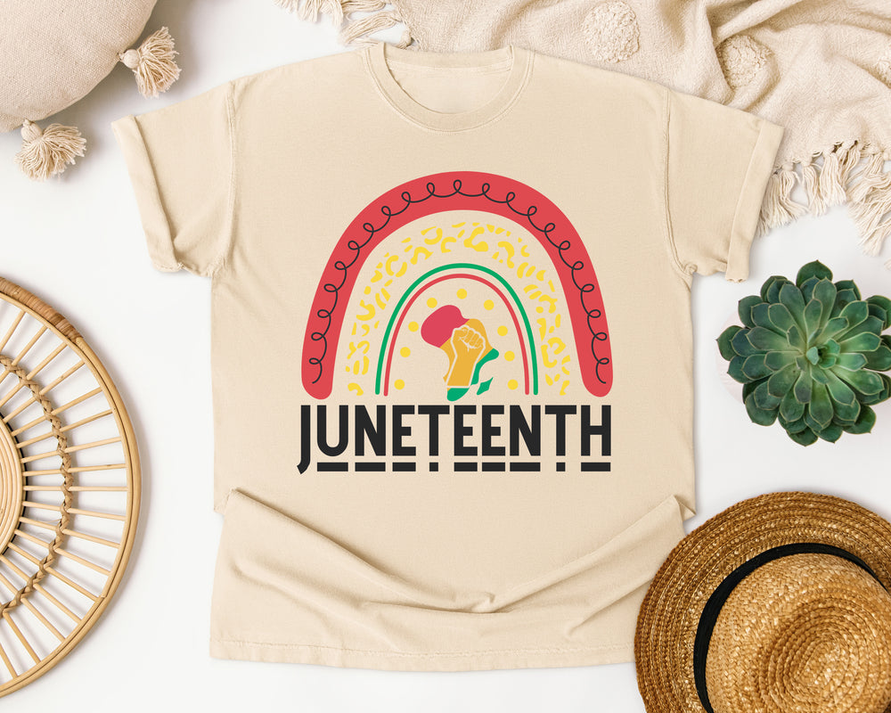 Juneteenth Rainbow Fist graphic tee in Ivory Comfort Colors 1717