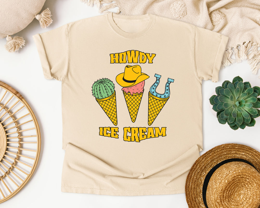 Howdy Ice Cream Western graphic tee in Ivory Comfort Colors 1717