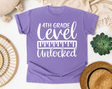 4th Grade Level Unlocked White graphic tee in Violet