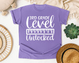 3rd Grade Level Unlocked White graphic tee in Violet