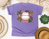 Baseball Lips Camo American Flag graphic tee in Violet