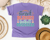 Stressed Blessed Football Obsessed graphic tee in Violet