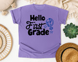 Hello First Grade Globe graphic tee in Violet