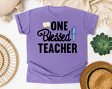 One Blessed Teacher Pen graphic tee in Violet