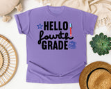 Hello Fourth Grade Backpack graphic tee in Violet