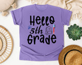 Hello 5th Grade Backpack Bulb graphic tee in Violet