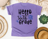 Hello Sixth Grade Backpack graphic tee in Violet