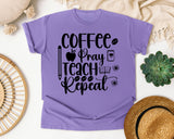 Coffee Pray Teach Repeat graphic tee in Violet