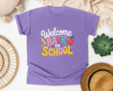 Welcome Back To School Script Apple graphic tee in Violet